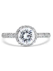 Sterling Silver Round Brilliant CZ Ring with Bead Set Border