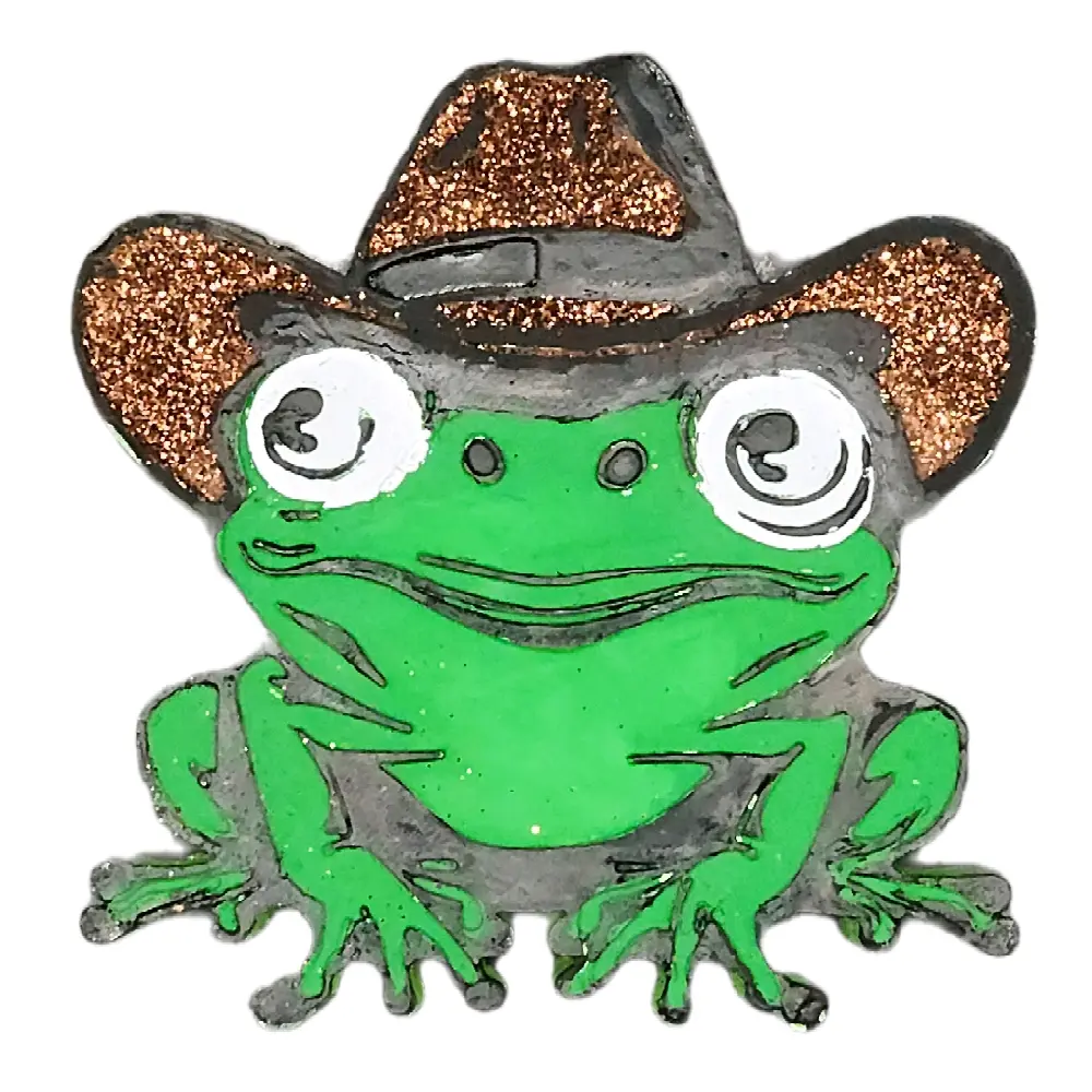 Cowboy Frog Freshie - Green Character with Glittery Brown Hat and Sparkly Details