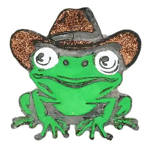 Cowboy Frog Freshie - Green Character with Glittery Brown Hat and Sparkly Details