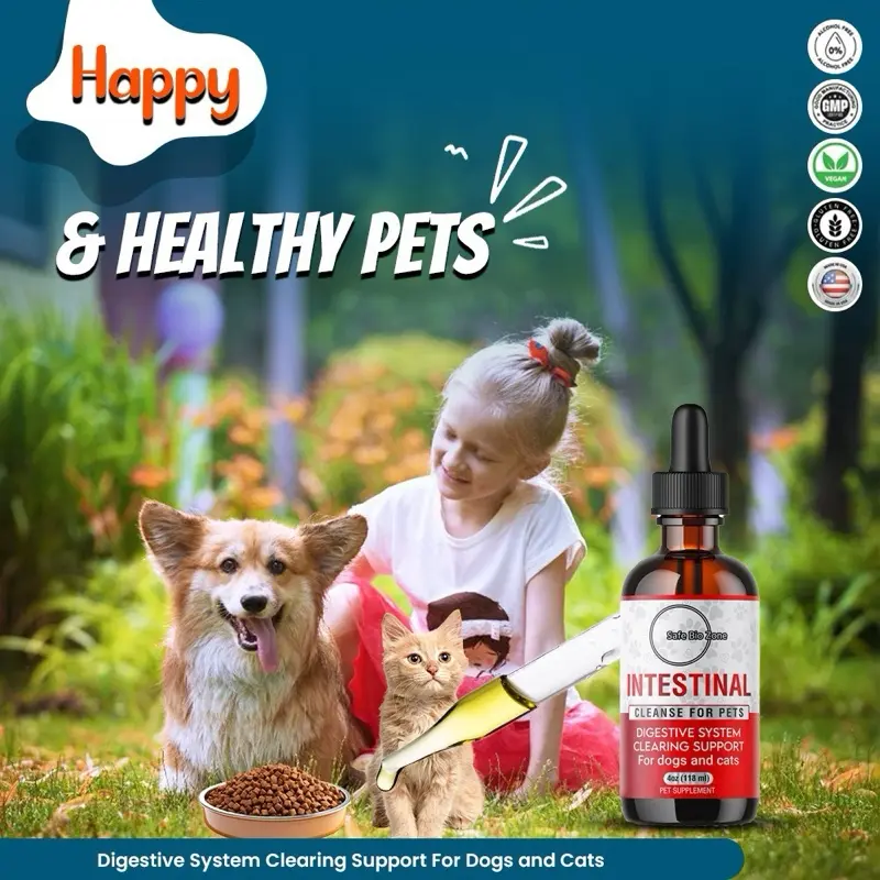 Intestinal Cleanse for Dogs and Cats, Digestive and Intestinal Support, Liquid Herbal Supplement for Gut, Health and Support, Promotes Beneficial Flora Growth, 4 Fl Oz-Safe Bio Zone