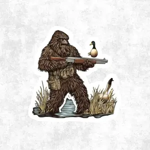 Sasquatch Duck Hunting Sticker, Laptop Water Bottle Decal Sticker