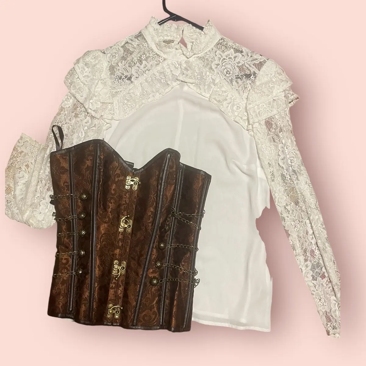 Lace Ruffled Shirt & Corset Set – Steampunk, Pirate, Victorian Cosplay Style