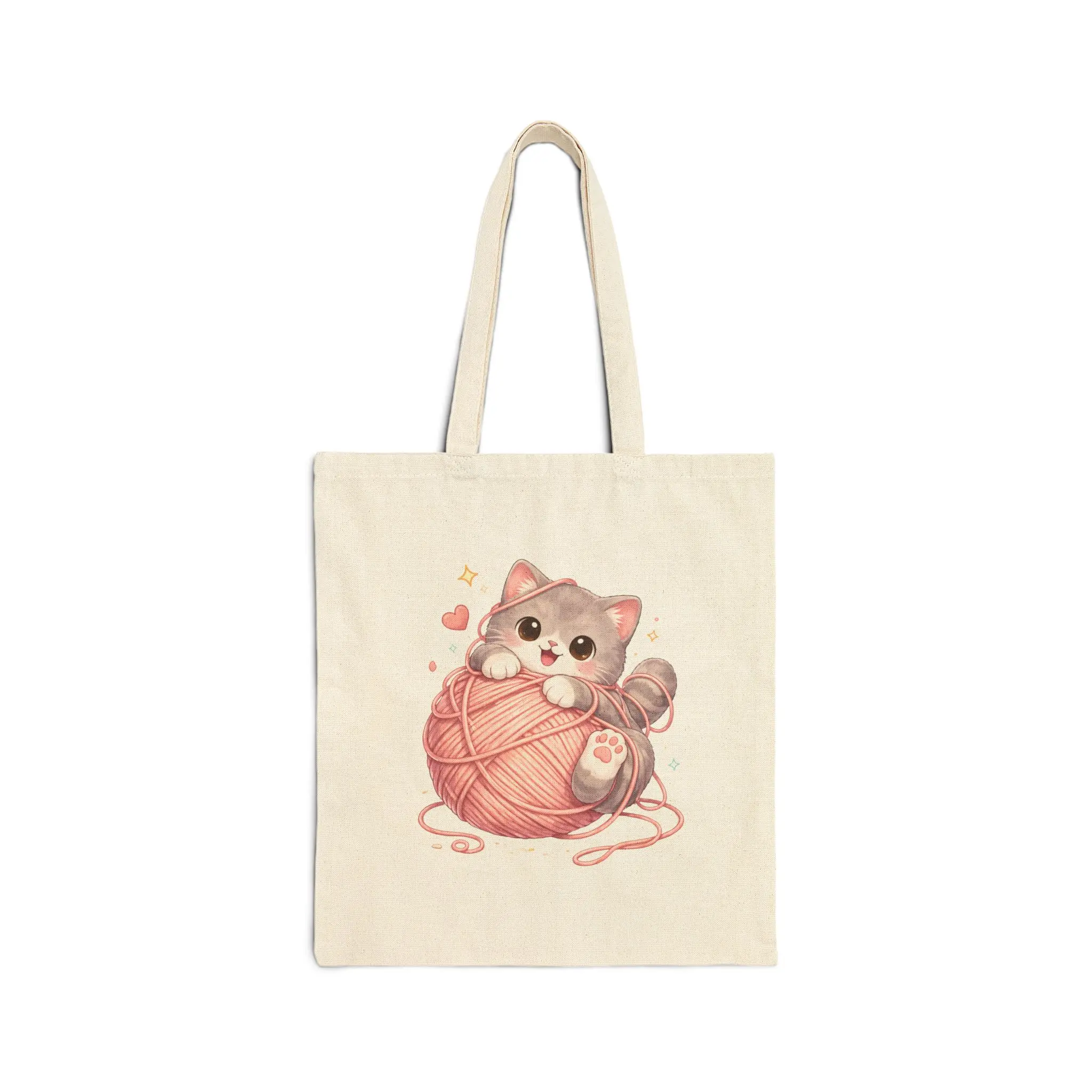 Cute Kitten with Yarn Tote Bag — Cotton Canvas Cat Shopper
