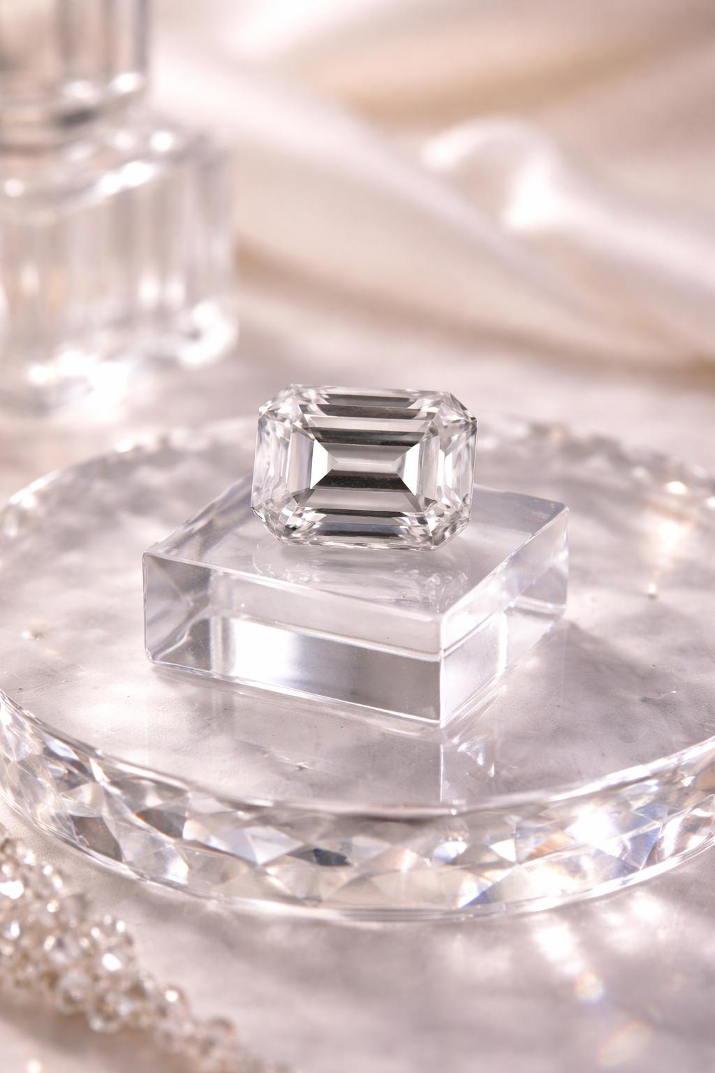 Rectangular unmounted diamond and sapphire gemstone with accompanying certificate