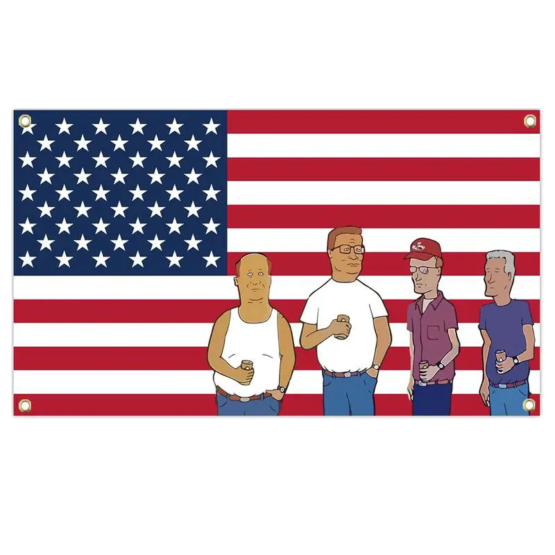 Hank Hill Theme Polyester Propane-Patriotic American Flag Banner, King of the Hill TV Shows Fan Gift with "Dang It Bobby!" Quote, 4 Metal Grommets, Independence Day Decor for Outdoor/Indoor Hanging, Outdoor/Indoor Use
