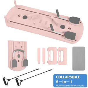 8-in-1 Foldable Pilates Board Home Abdominal Trainer, Multifunctional Silent Roller Abdominal Board, Portable Core Strength Training Board, Women's Fitness Equipment, 350 lbs Weight Capacity, Pink