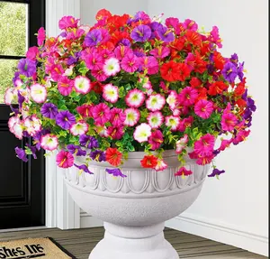UV Resistant Artificial Outdoor Flowers Ball – Faux Purple & Pink Petunia Bush for Porch Patio Planter, Waterproof No Fade No Maintenance Decor