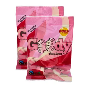 2 Bags x 90g of BUBS Goody Strawberry Vanilla Sour Candy, Sour Candy, Strawberry Vanilla Candy, Strawberry Candy, Vanilla Candy, Vegan Gummies, Imported Swedish Candy, Scandinavian Gummies, Packed in a Blue Desert Market Bag