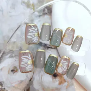 Cat Eye Look Camellia Flower Pattern Fake Nails with Nail File & Tape, 30pcs Removable False Nails, Durable and Easy-to-apply Press on Nails Flower Design Nails