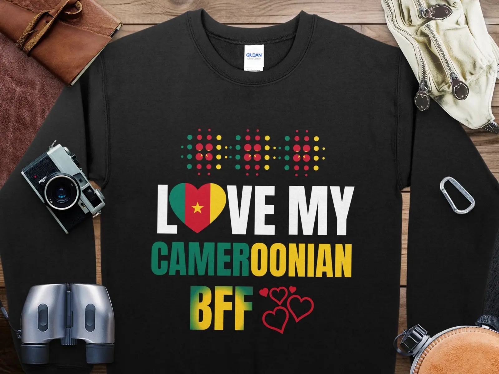 Cameroon BFF Heart Design Sweatshirt, Cameroonian Friendship Gift, BFF Sweatshirt, Heart Pattern, Unique Friendship Apparel