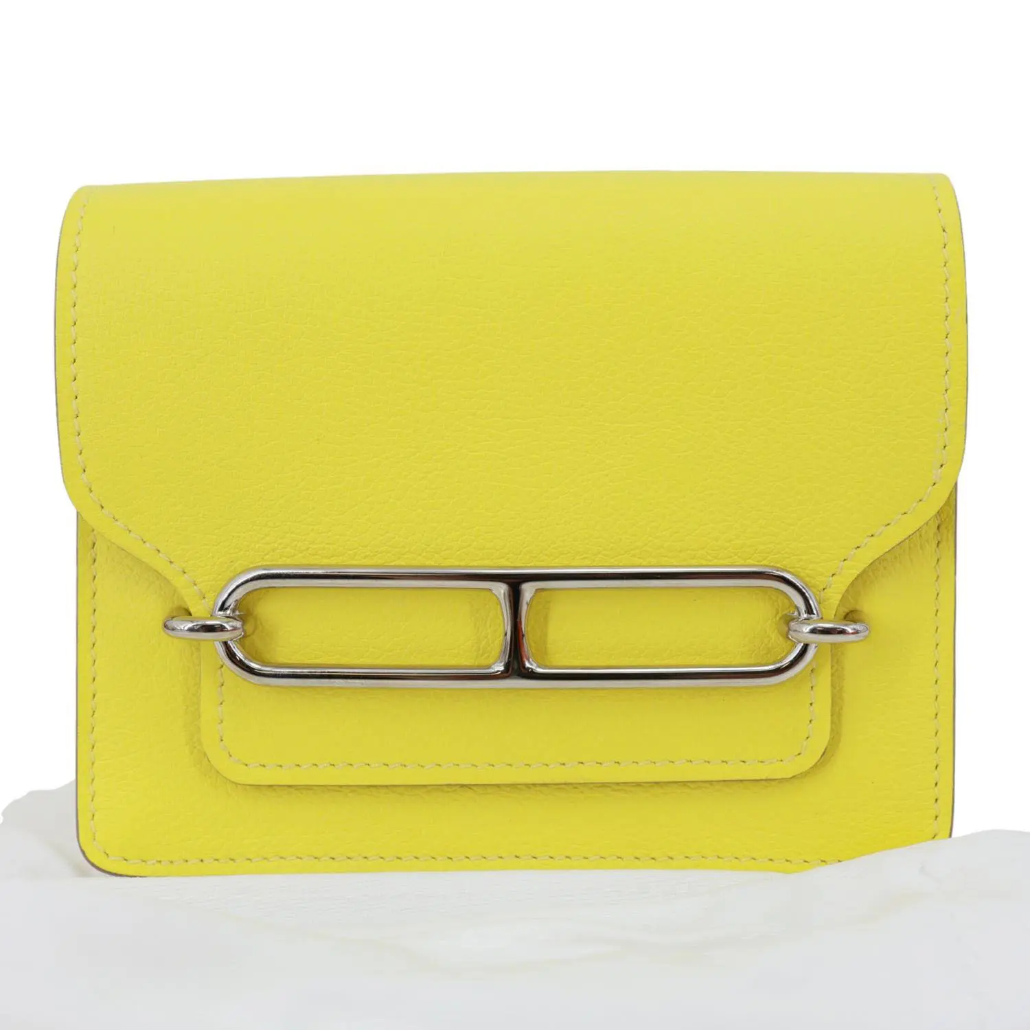 Pre-owned HERMÈS Leather Small Leather Goods Hermes Roulis Slim Evercolor Mini Pebbled Calfskin Wallet Lime Yellow