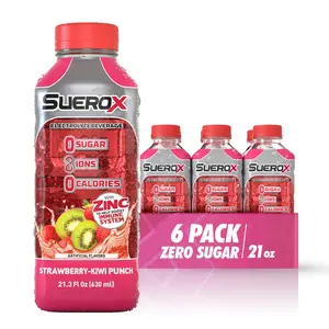 SueroX Zero Sugar,  6 Pack, Strawberry Kiwi Punch,, Electrolyte Drink for Hydration and Recovery, Unique Blend of Electrolytes & 8 Ions, Zero Calorie, Refreshing Beverage, Sports Drink, 21.3 Fl Oz,  Strawberry Kiwi
