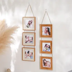 Vintage Classic Country Style Hanging Photo Frame, 4x4 Inch Display for 3 Photos, Ideal for Dorms, Classrooms, Bedrooms, Home Offices, Wall Gallery Frames