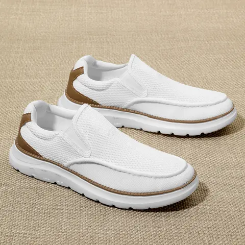 Men's Slip-On Mesh Footwear - Round Toe, Breathable Solid Color, Lightweight Comfortable Ankle Flats, Athletic Sports Shoes, Trainer for Daily Casual Wear, Walking