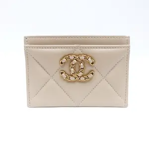 Pre-owned CHANEL Lambskin Small Leather Goods Milktea Card Holder T10290196