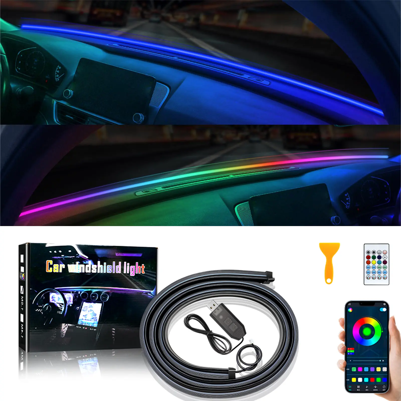 DIBMS 58.27 inch Smart LED Car Interior Lights Kit with USB Port, Fiber Optics Strip, Wireless App Control, Music Sync, Decorative Automotive Interior Accessories Gift for Men Women