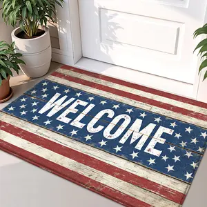 1PC Vintage American Flag Welcome Mat, Washable Indoor Outdoor Rug, Non-Slip Door Mat, Easy Care, Durable, Home Decor Essential