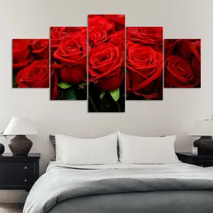 5 Counts Unframed Canvas Poster, Unframed Art Print, Red Roses Bouquet, Exquisite Poster, Perfect Living Room Decoration, Modern Art, Fashion Family Poster, Wall Art Decoration, Odorless, Waterproof, Artwork