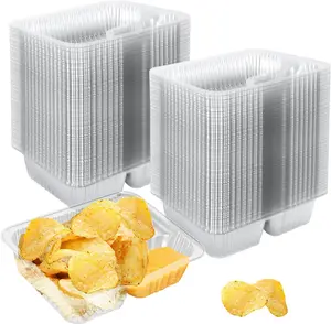 200 Pack 12oz 6x5 Inches Plastic Nacho Trays, 2 Compartments Disposable Snack Tray, Clear Nacho Containers for Chip and Dip, Concession Stands Movie Night Carnival Party Supplies