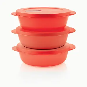 Tupperware CrystalWave Plus Round | Set of 3 | Microwave-Safe Containers color Hot Pepper