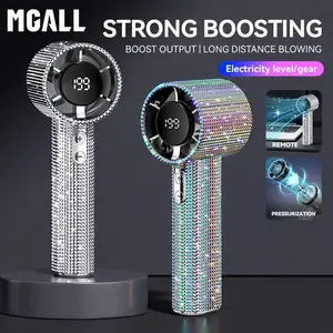 S5 Full Diamond Luxury Craftsmanship Portable Handheld Powerful Turbo Fan, 3 Gear Wind, Rechargeable Long Battery Life Hand Fan With Digital Display For Outdoor Activities, Travel. Office, Wonmen's gift, Adjustable Turbo Fan