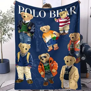 Bear printed pattern blanket, suitable for all seasons, suitable for beds, sofas, cars, room decorations, and gifts, suitable for children or adults