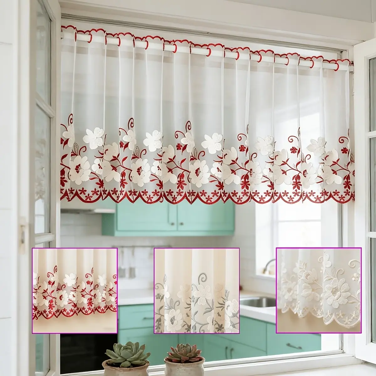 1pc Half-Transparent Kitchen Curtain, Modern/rustic/love Style, Simple and Elegant Design, Ideal for Living Room/kitchen/bedroom/home Office Decor