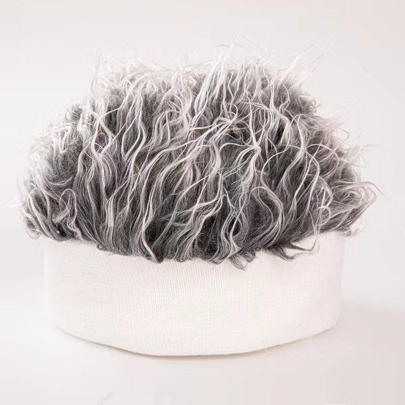 Men'S Funky Faux Fur Knit Beanie Hat - Hip-Hop Style, Straight Hair, No Brim, Perfect for Parties & Cosplay, Black & White Design, Party Accessory | Funky Beanie | Faux Fur Hat, Knit Beanie Hat