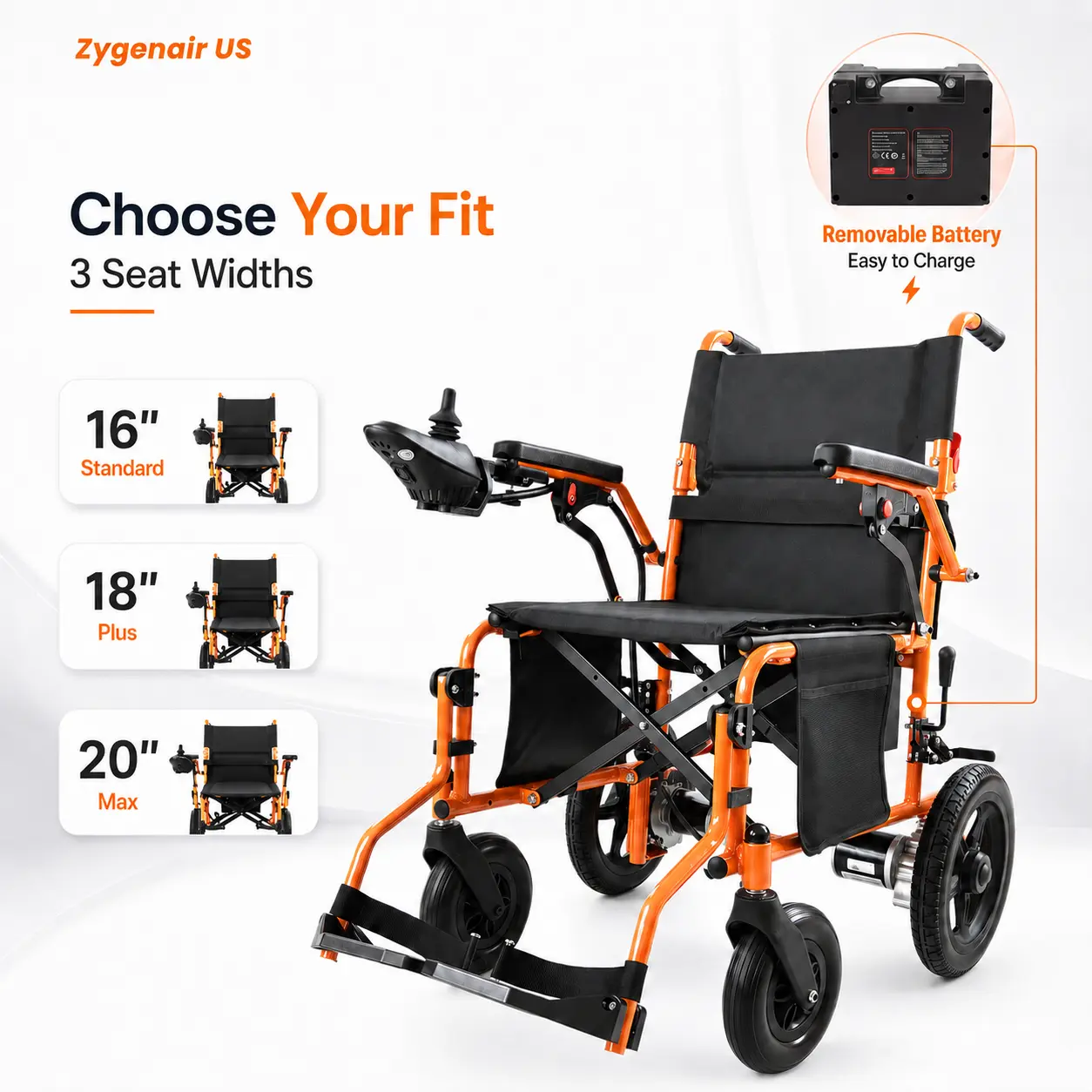 【Zygenair】Electric Wheelchair for Adults, Lightweight Foldable Power Wheelchair with 500W Dual Motors, All-Terrain Wheels, 15 Miles Long Range, 330 lbs Capacity, Shock-Absorbing Suspension, Removable Lithium Battery