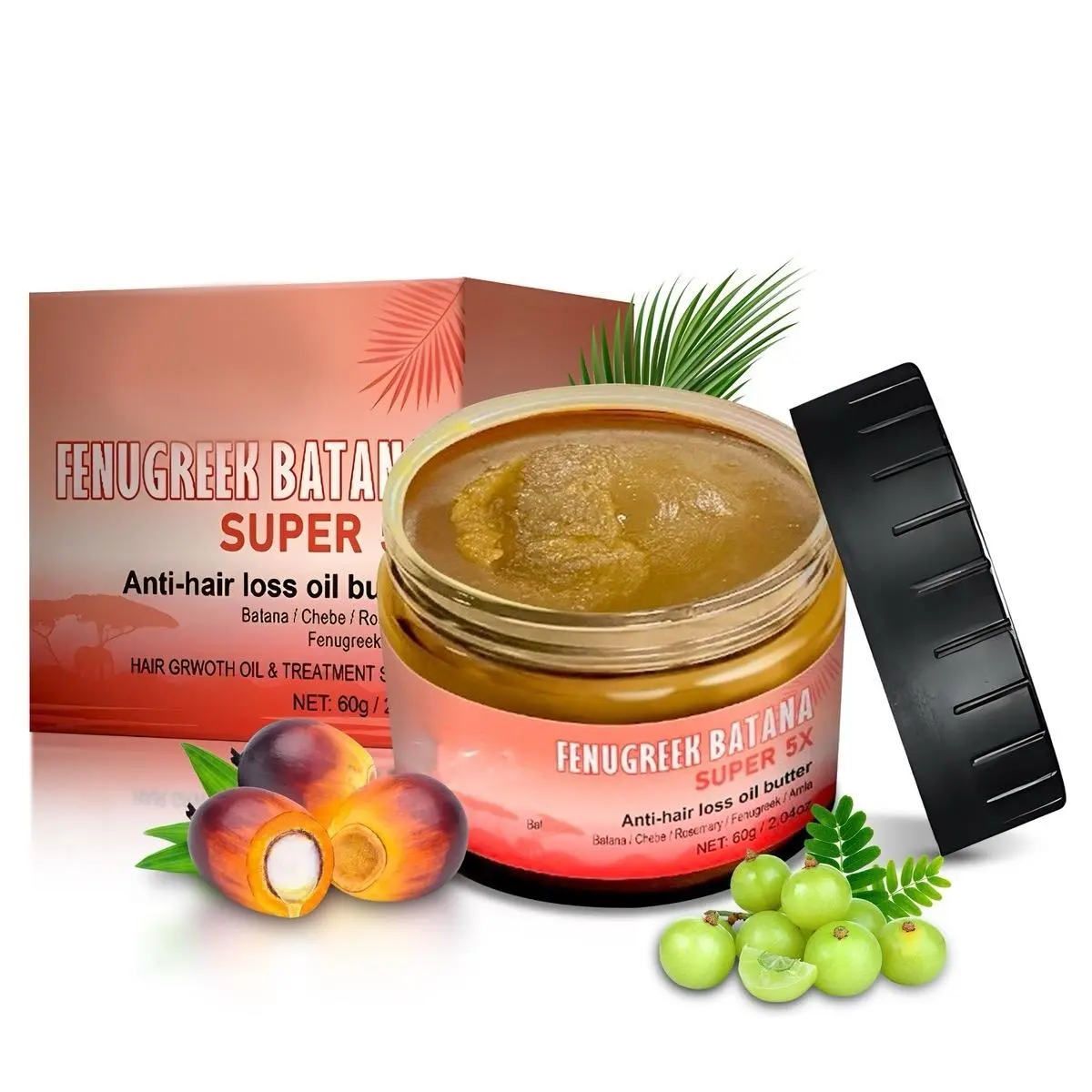 5-in-1 Hair Growth Butter with Fenugreek, Chebe, Amla, Batana & Rosemary Oils, Scalp & Hair Care Butter, Nourishing Hair Treatment