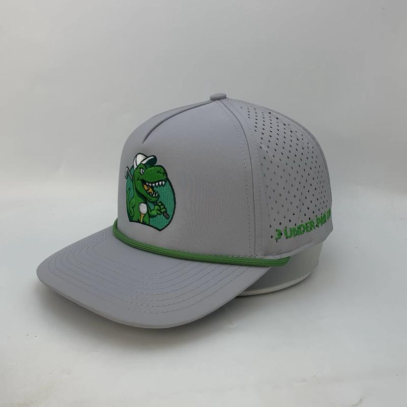 3 Under Par Co " TRex" Edition Golf Hat Grey with Perforated Design and Green Trim for Optimal Comfort