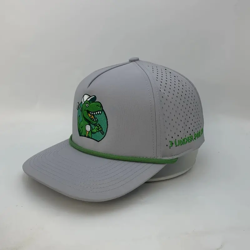 3 Under Par Co " TRex" Edition Golf Hat Grey with Perforated Design and Green Trim for Optimal Comfort