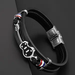 1pc Fashion Guitar Style Bracelet Men's Punk Woven Leather Bracelet Holiday Gift Party Accessories