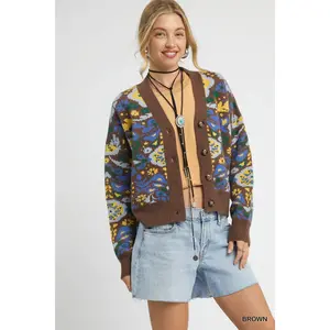 Umgee Floral Knit Button-Up Cardigan