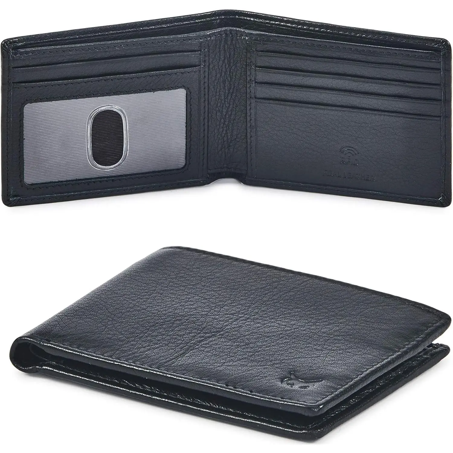 Real Leather Mens Bifold Wallet RFID Blocking Slim Minimalist Front Pocket - Thin & Stylish with ID Window in  Box (Nappa, Black)