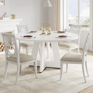 Garvee 47-Inch Round Large Dining Table Set for 4 to 6, Farmhouse Dinner Table With Wooden Top and Legs for Home Dining Room or Living Room (White)