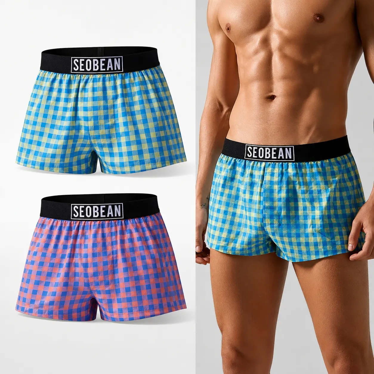 2-Pack Premium Comfortable Male Underwear Classic Plaid Boxers casual boxer brief