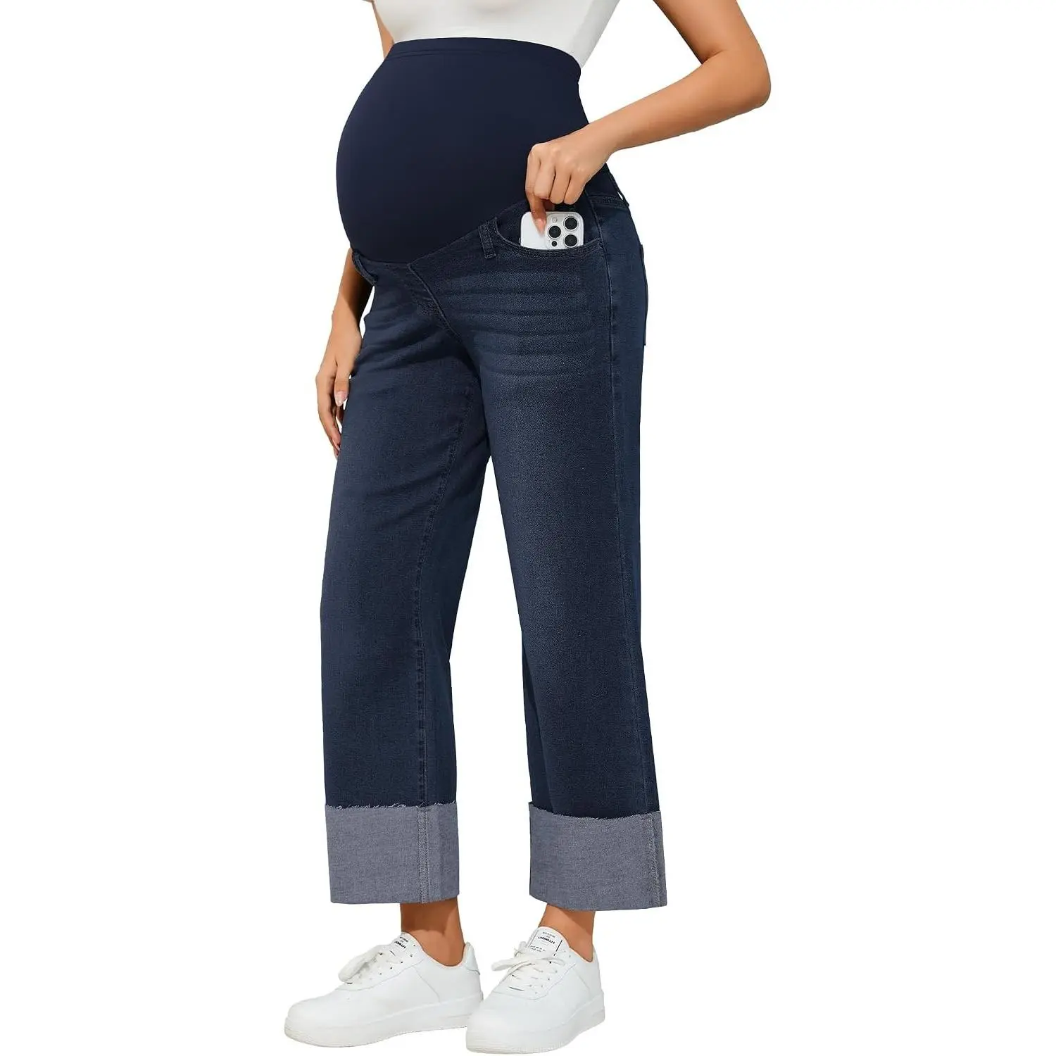 Women's Maternity Flare Jeans Mid-Rise Stretchy Bell Bootcut Jeans Denim Pregnancy Pants, S-XXL