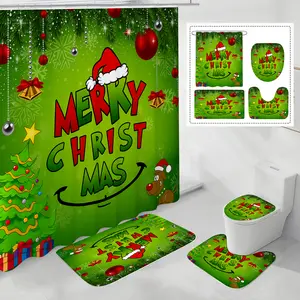 4-Piece Christmas Shower Curtain Set, Equipped with a Bath Mat, Snowfall Design, Waterproof Fabric, 71 X 71 Inches, Including 12 Hooks