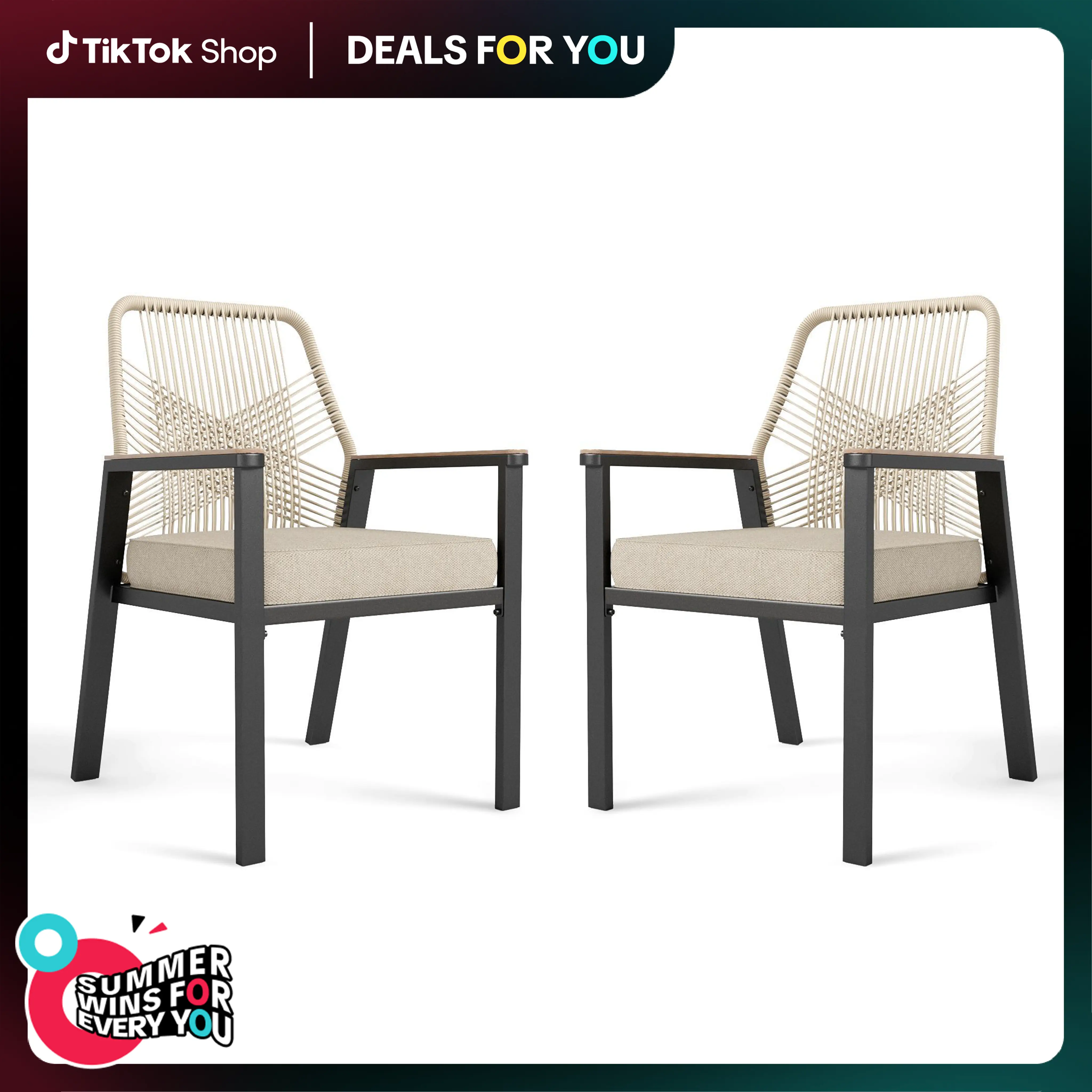 PHIVILLA Patio Wicker Chair Sets of 2, Outdoor Dining Chairs with 3.1 inch Seat Cushions, Sturdy Metal Frame & Wood Grain Armrest, Beige Furniture Home