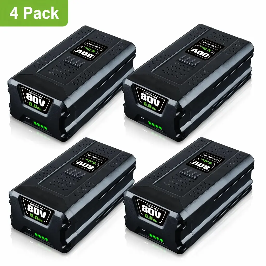 4-pack 80V MAX Rechargeable Lithium Battery Pack Replacement (4-Pack, 5.0Ah), High-Capacity Compatible with Greenworks GBA80200 Power Tool Accessories