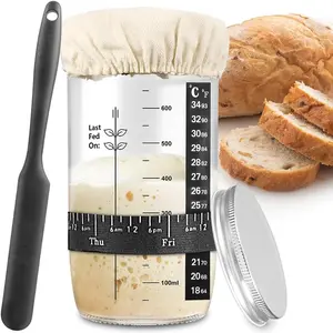 6-Piece Bread Fermentation Glass Mason Jar Set, Sealed Culture Dish, Dough Storage Container, Baking Tools with Thermometer, Kitchen Accessories