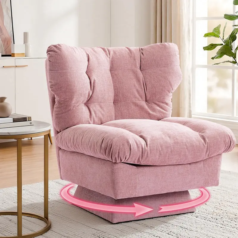 Garvee Oversized Pink Chenille Swivel Accent Chair with 360° Rotation, Thick Cushion, and Cozy Upholstery for Living Room, Bedroom, or Office, Supports up to 300 Lbs