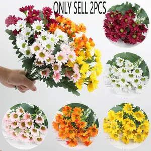 2-color Daisy Artificial Flower Bouquet: White / Yellow. The Flowers Are Full and Hyper-realistic! Adds Freshness to Living Room Decor, Vitality to Dining Table Settings, and Conveys Heartfelt Sentiments