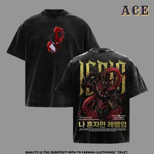 Igris Solo Leveling Shadow Knight Vintage Washed Oversize Heavyweight Cotton T-Shirt Tee