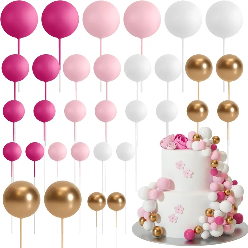 32 Pieces Elegant Ball Cake Topper Set Cupcake Topper Mini Cake Topper Balls Cake Picks for Birthday/ Wedding / Holiday Party Dessert Decor Glittering