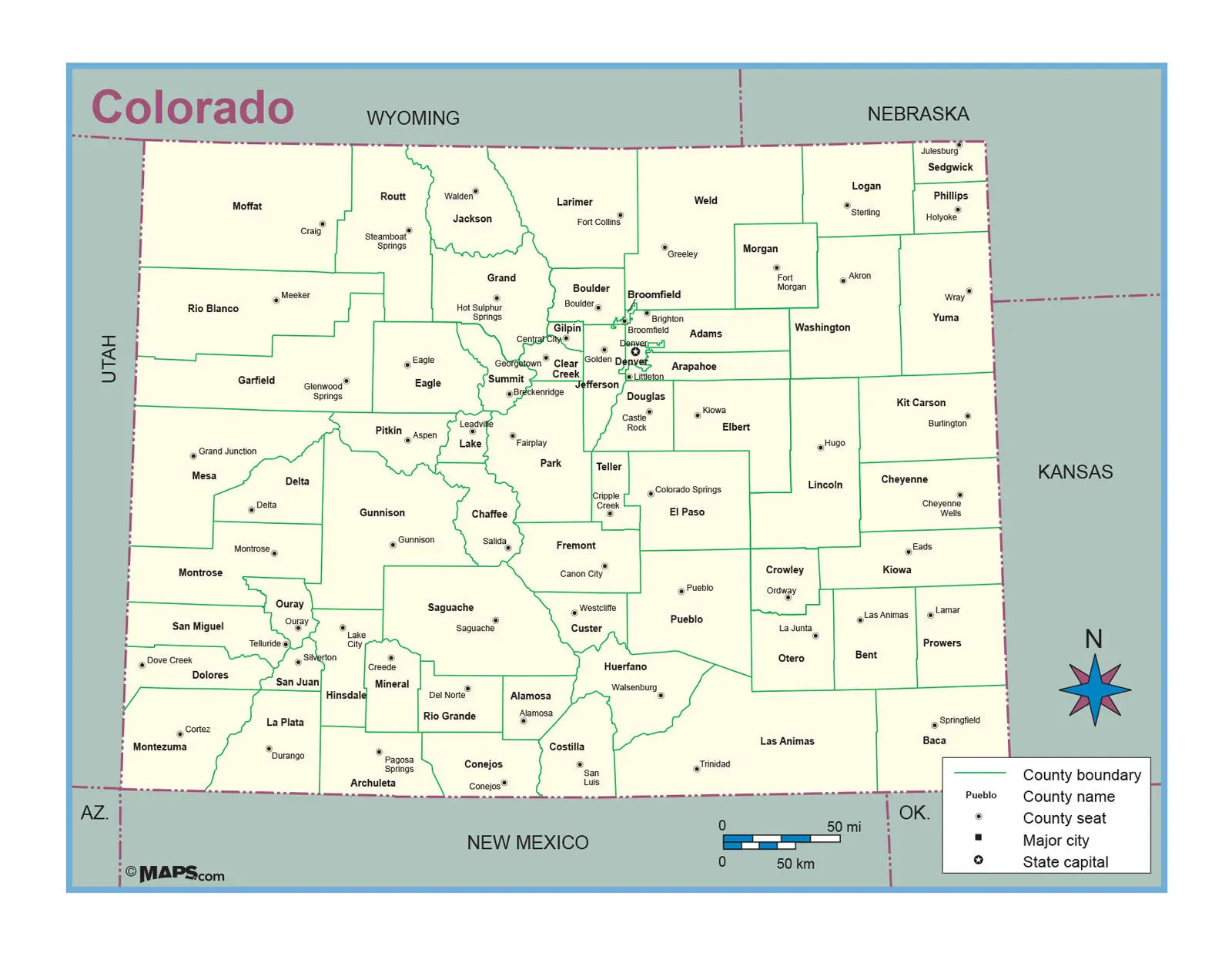 Colorado County Outline Wall Map