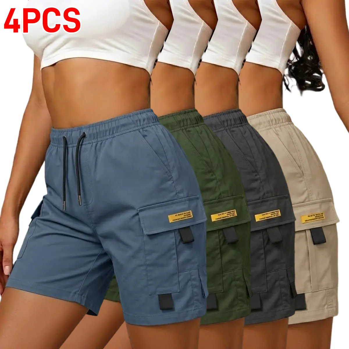 Women's Basic Activewear Cargo Shorts - Straight Leg, Deep Side Pockets, Polyester, Soft, Machine-Washable - Athletic Sportswear Bottom for Gym, Errands, Minimalist
