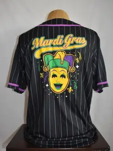 Mardi Gras Men's MARDI GRAS Graphic Baseball Jersey Shirt Black NWT