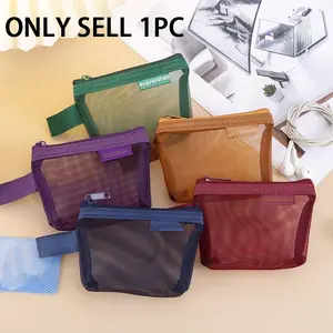 Mini Storage Bag Pouch Set, 1 Set Nylon Breathable Mesh Portable Transparent Zipper Pouch, Travel Organization Pouch, Travel Organizer, Travel Stationery Accessories, Travel Organizer Bags, Travel Pouches